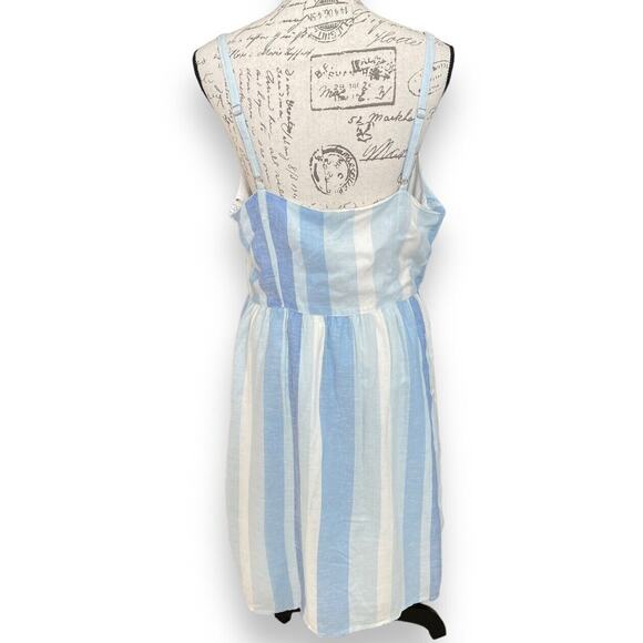 New Joie Linen Blend Stripe Dress Spaghetti Strap Blue Mommy & Me 10 w/ headband - Picture 3 of 11